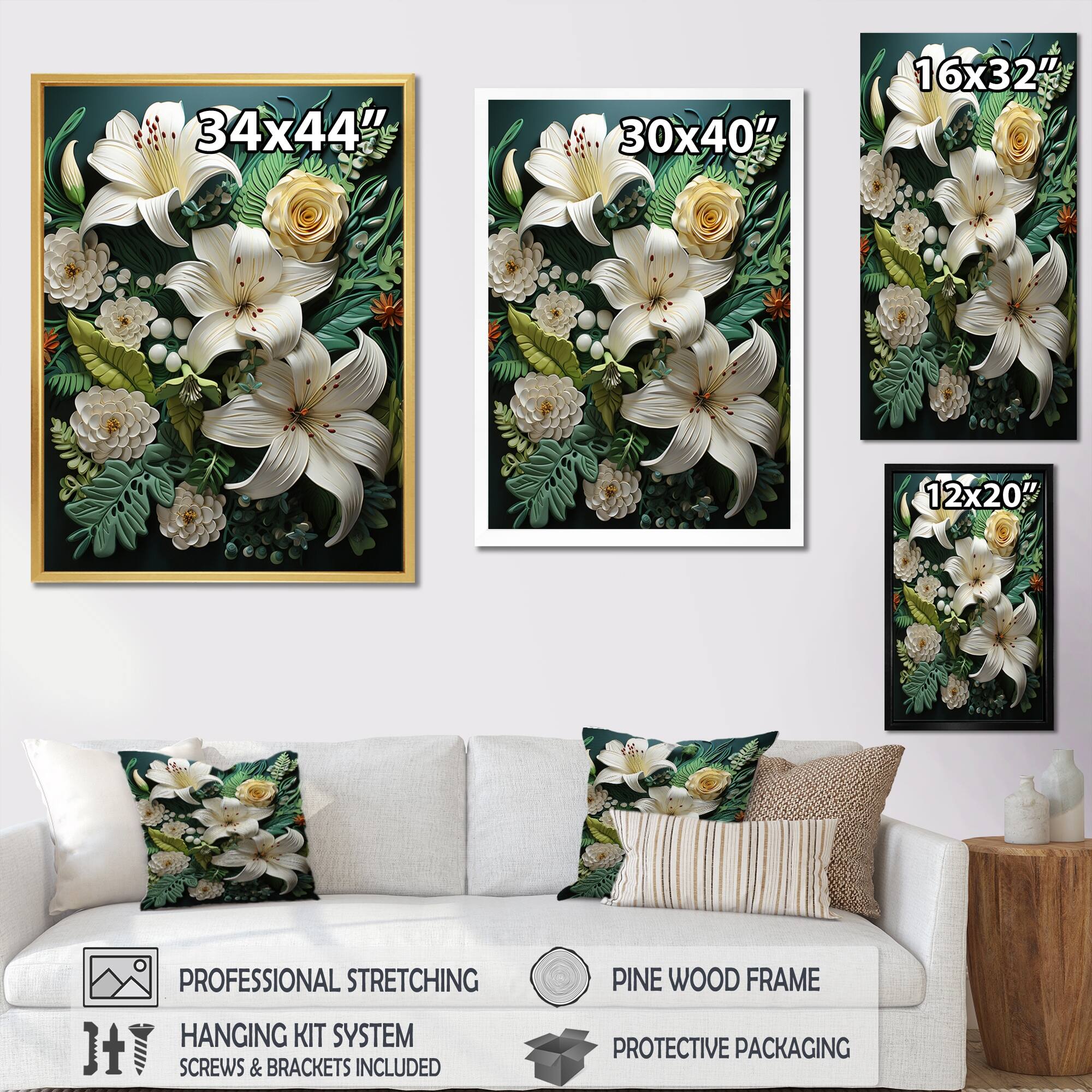 Designart "White Green Lilies Eternal Elegance" Lilies Wall Art Prints Bed Bath & Beyond
